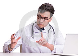 The doctor in telemediine mhealth concept on white