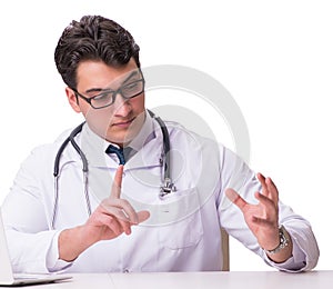 The doctor in telemediine mhealth concept on white