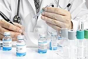 A doctor testing on a covid-19 vaccine concept