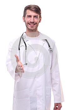 Doctor therapist holding out his hand for a handshake