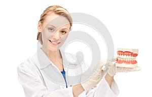 Doctor with toothbrush and jaws
