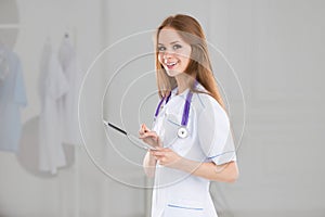 Doctor with touchpad