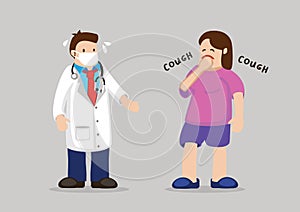 Doctor treatment with a coughing female patient with fear of the coronavirus. Concept of influenza outbreak