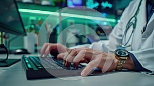 The doctor typing at computer.AI generated image