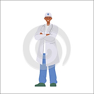 Doctor in uniform character rescuer team medical clinic staff isolated on white background