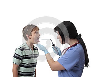 Doctor using bent arm illuminator