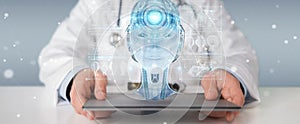 Doctor using digital artificial intelligence interface 3D render