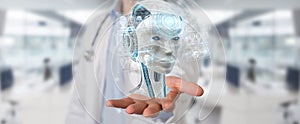 Doctor using digital artificial intelligence interface 3D render