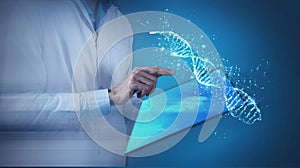Doctor using digital molecule interface 3D illustracion