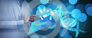 Doctor using digital molecule interface 3D illustracion
