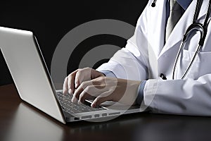 Doctor using a laptop computer. Medical concept. Generative AI