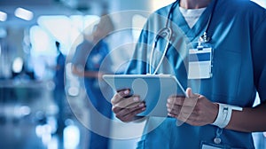 The doctor using tablet. AI generated