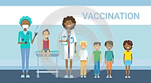 Doctor Vaccination Of Children Illness Prevention Immunization Medical Health Care Hospital Service Medicine Banner