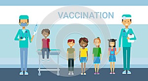 Doctor Vaccination Of Children Illness Prevention Immunization Medical Health Care Hospital Service Medicine Banner