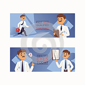 Doctor vector doctoral people character professional medical worker physician with medicine-chest in clinic illustration photo