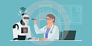 Doctor visiting a malfunctioning AI robot