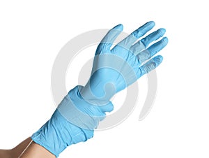 Doctor wearing medical gloves