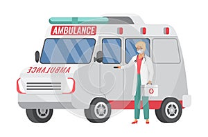 Doctor woman at ambulance car