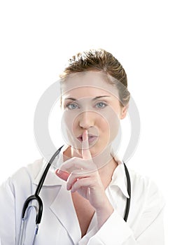 Doctor woman asking for silence