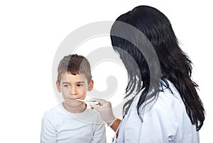 Doctor woman checking temperature to a child