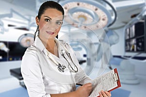 Doctor woman with clipboard