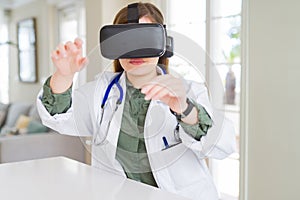 Doctor woman doing surgery simulation using virtual reality glasses