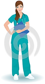 Doctor woman in a full length on a white background