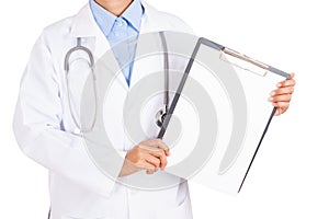 Doctor woman holding with clipboard