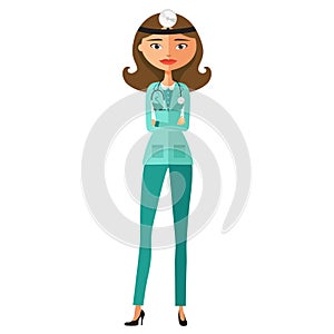 Doctor woman in medical gown with stethoscope vector illustration