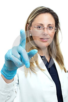 Doctor woman pointing something with his finger