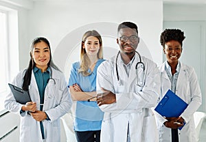 doctor woman portrait hospital team man nurse medical health medicine diversity unity multiracial black asian healthcare