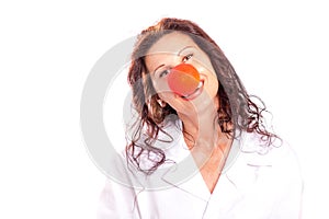 Doctor woman with red clown nose