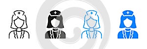 Doctor Woman Silhouette and Line Icons Set. Physician Specialist, Orthodontist, Endodontist Pictogram Collection. Female