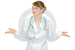 Doctor woman with surprise expression on her face
