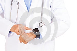 Doctor woman using her smart watch