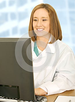 Doctor Woman Working With Her Computer