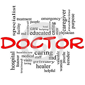 Doctor Word Cloud Concept in red and black