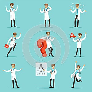 Doctor Work Process Collection Of Hospital Related Scenes With Young Medical Worker Cartoon Character