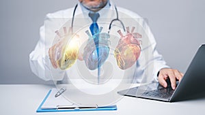 Doctor working in hospital, concept. Medical professional, physician in hospital clinic relied on their device, extensive