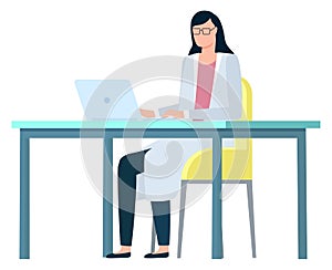 Hospital Consultation, Doctor with Laptop Vector