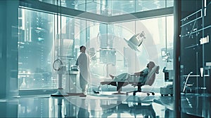 Doctor working in modern hospital. Healthcare, medicine and technology concept. AI generated.