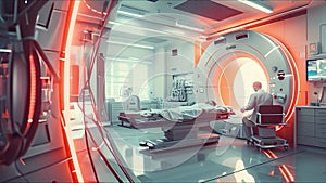 Doctor working in modern hospital. Healthcare, medicine and technology concept. AI generated.