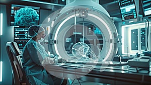 Doctor working in modern hospital. Healthcare, medicine and technology concept. AI generated.