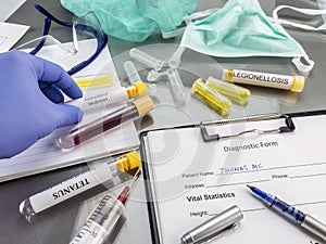 Doctor working with samples of contagious diseases in a clinical photo