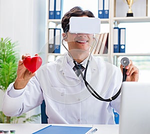 Doctor working with virtual VR reality glasses