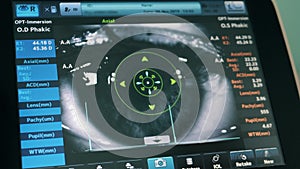 Doctor works with medical monitor with an eye.