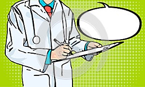 Doctor write note with Comic Speech Bubbles