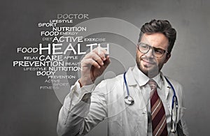 Doctor writing about health