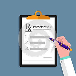 doctor writing prescription paper on the clipboard, Clinical record, prescription, claim, medical check report, health awareness