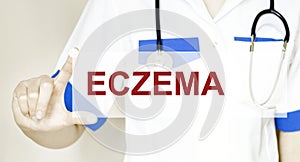 Doctor writing word ECZEMA with hands, Medical concept